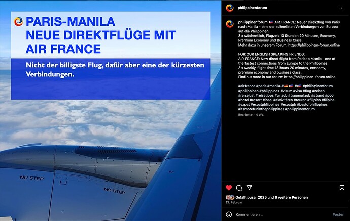 Philipppinenforum Insta Beitrag Flüge Paris Manila