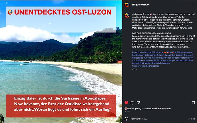 Ost-Luzon Baler philippinenforum Instagram
