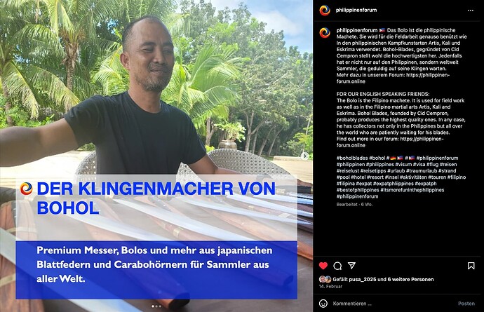 Philippinenforum Instagram Klingenmacher von Bohol