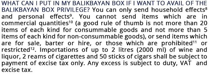 Balikbayan Boxes - erlaubpe Güter