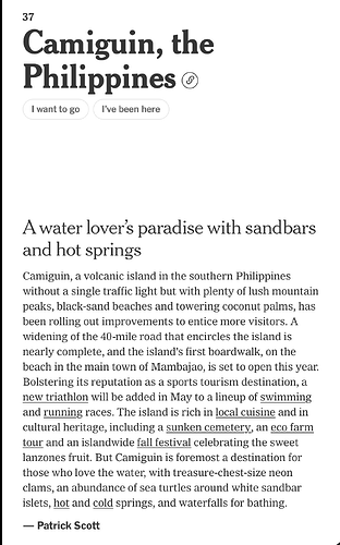 New York times - 52 Places to go in 2026 - Camiguin